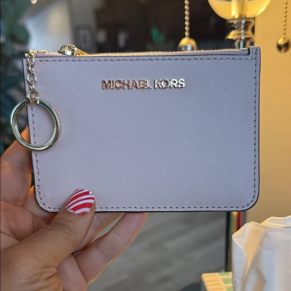 Michael Kors Light Pink Card Holder Gold Accents New Blush MK keychain wallet
